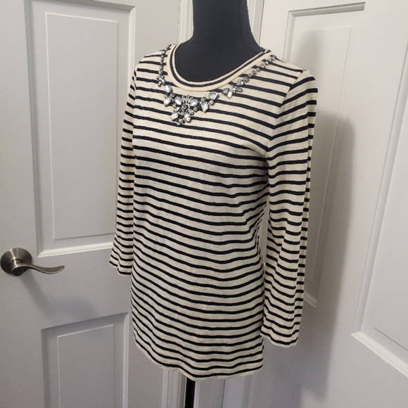 J. CREW Striped Embellished Crew Neck 3/4 Sleeve Tee SIZE XS - Picture 3 of 11